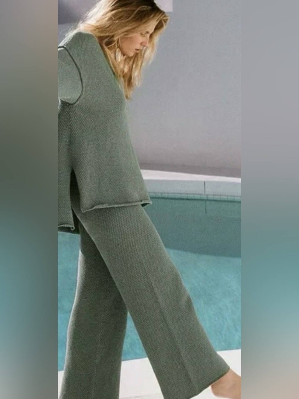 Free people beach Hailee waffle Knit Pants - Forest Green